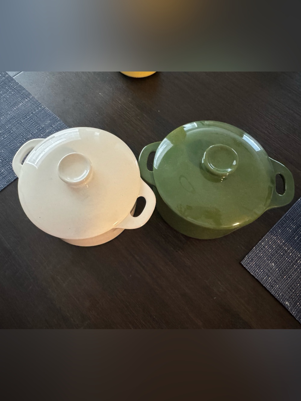 Glazed Ceramic Covered Casserole Set in White and Green